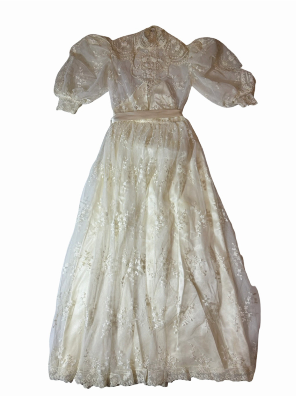 Vintage Neiman Marcus Ivory Embroidered Lace Prairie Wedding Dress Bridal Gown